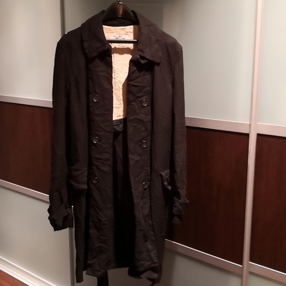 Men's black cotton trench style coat - Picture 1 of 7